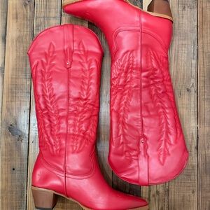 Red Leather Women's Cowboy Boots